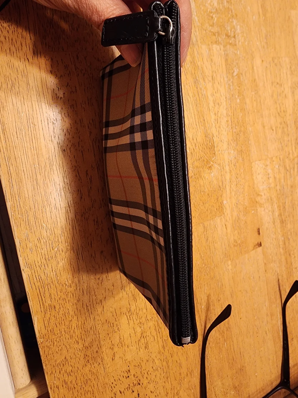 Burberry Beige Plaid Cosmetic Pouch with Black Trim